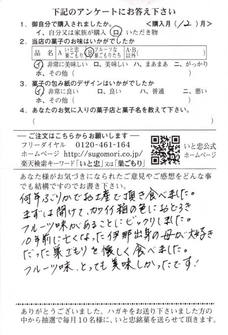 フルーツ味、とっても美味しかったです！